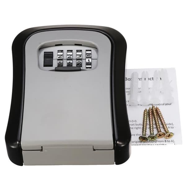 TEMPSA Wall Safe Key Box - 4-siffrig kombinationskod - Aluminiumlegering - Svart och grå