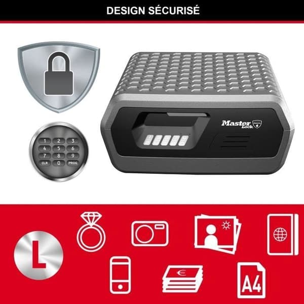 Brandsäkert säkerhetsfodral - MASTER LOCK - CHW30300EURHRO - Brandsäker och vattentät - Stor 10L - Elektronisk kostym