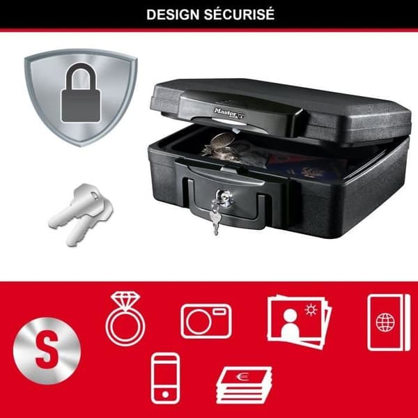 Brandsäkert kassaskåp - MASTER LOCK - H0100EURHRO - Vattentät med nyckel - 4,9 L, 15,6 x 36,2 x 33 cm