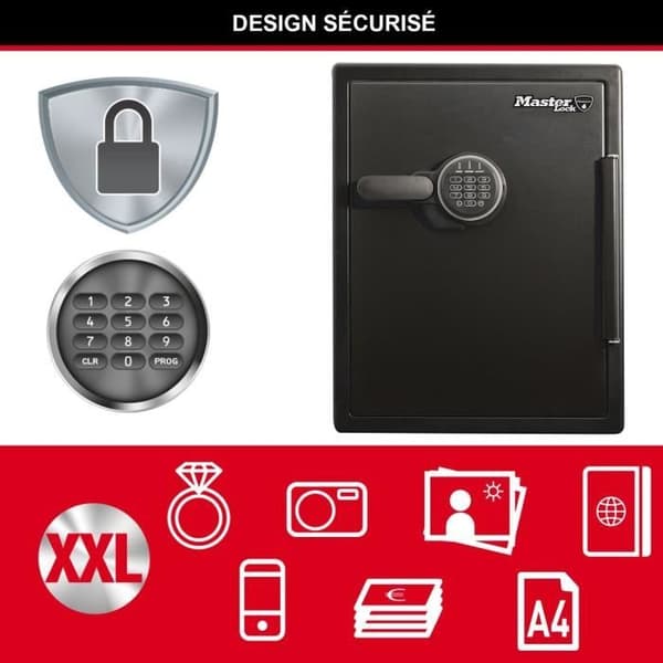 Säker - MASTER LOCK - Brandsäker och vattentät - XXL 56.6L - Elektronisk kombination