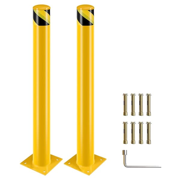 Turvapylväät, 107 cm korkeus, teollinen keltainen jauhemaalipinta, 11,4 cm halkaisija