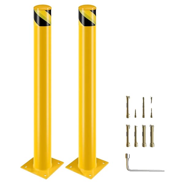 Turvapylväät, 107 cm korkeus, teollinen keltainen jauhemaalipinta, 11,4 cm halkaisija