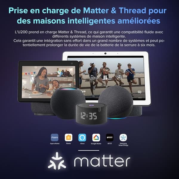 Aqara U200 Kit Smart Lås, Dörrlås med Matter, Vattentålig IPX5, Åtkomst genom fingeravtryck/lösenord/NFC, APP Kontroll, Svart