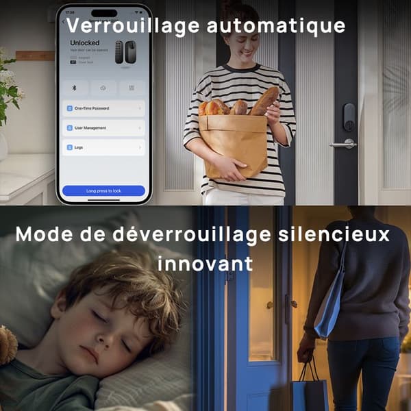 Aqara U200 Kit Smart Lås, Dörrlås med Matter, Vattentålig IPX5, Åtkomst genom fingeravtryck/lösenord/NFC, APP Kontroll, Svart