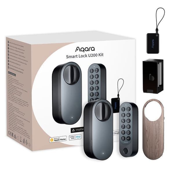 Aqara U200 Kit Smart Lås, Dörrlås med Matter, Vattentålig IPX5, Åtkomst genom fingeravtryck/lösenord/NFC, APP Kontroll, Svart