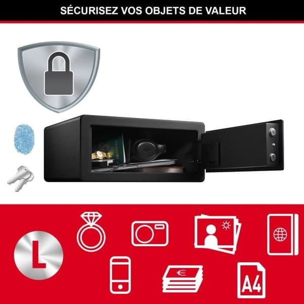 Master Lock LX110BEURHRO Biometrisk säker att skydda värden, svart, 19,5 x 43 x 37 cm