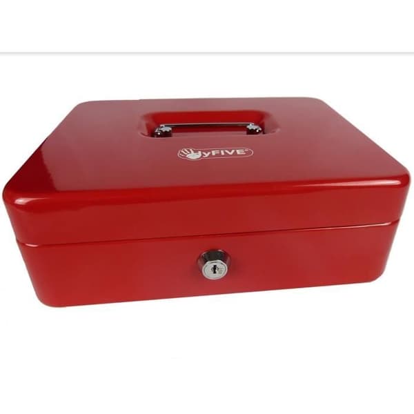 Hyfive 10" Red Steel Petty Cash Silver Nyckelring Säker med Bin