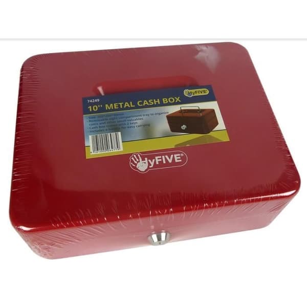 Hyfive 10" Red Steel Petty Cash Silver Nyckelring Säker med Bin