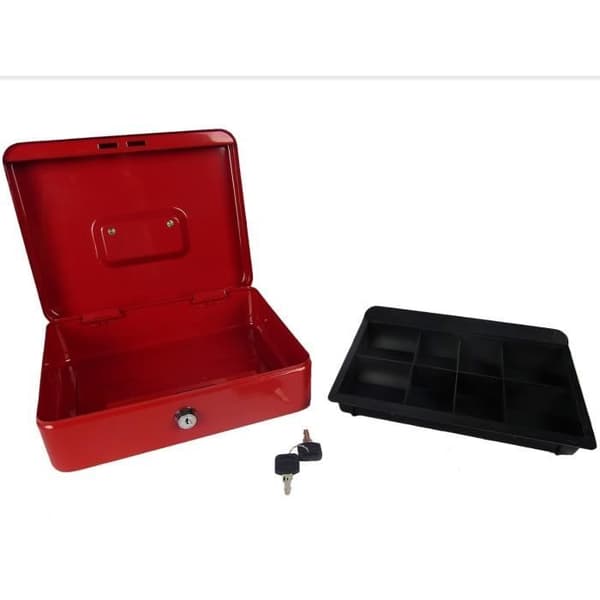 Hyfive 10" Red Steel Petty Cash Silver Nyckelring Säker med Bin