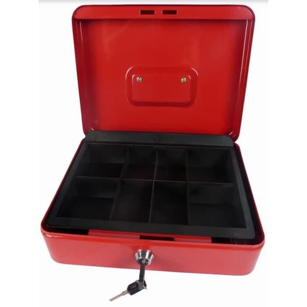 Hyfive 10" Red Steel Petty Cash Silver Nyckelring Säker med Bin