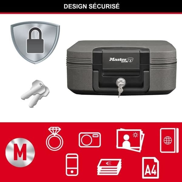 Brandsäkert säkerhetsfodral - MASTER LOCK - LCHW20101 - Brandsäkert och vattentätt - Nyckellås - Medium