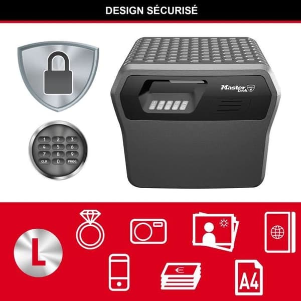 Brandsäker säkerhetsbox - MASTER LOCK - FHW40300EURHRO - Brandsäker och vattentät - Stor 18,5L - Elektronisk dräkt