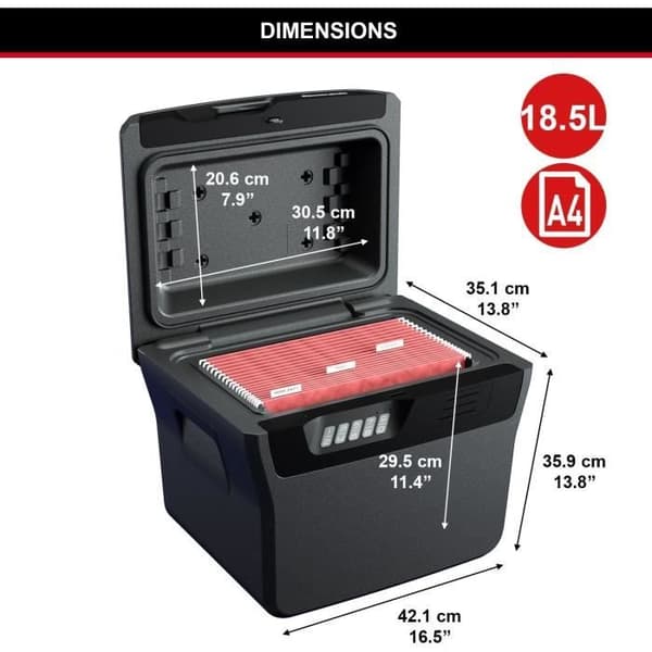 Brandsäker säkerhetsbox - MASTER LOCK - FHW40300EURHRO - Brandsäker och vattentät - Stor 18,5L - Elektronisk dräkt