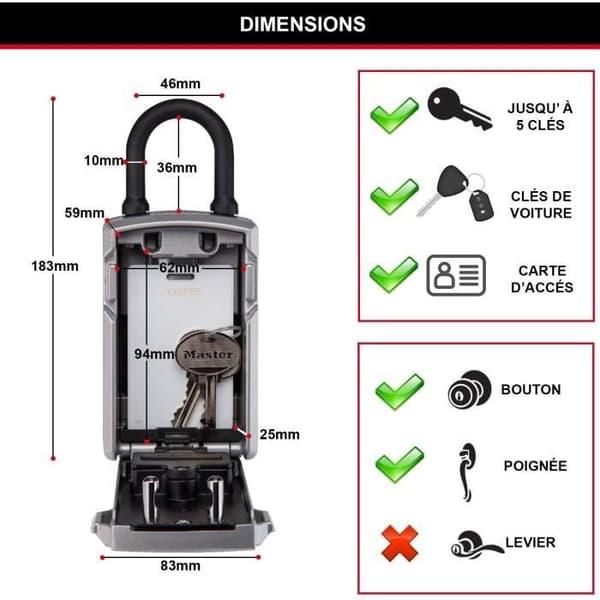 MASTER LOCK -yhdistetty avainlaatikko - Bluetooth tai yhdistelmä - kahvalla