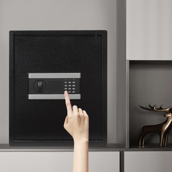 Digital sikkerhedsskab, robust stål konstruktion, intelligent alarmsystem, elektronisk kontantopbevaring,sort
