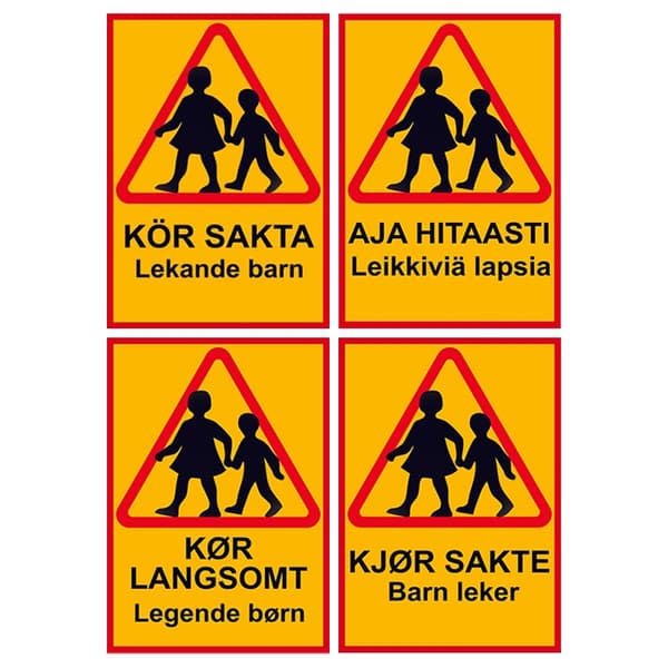 Kör sakta lekande barn - Skylt / Varningsskylt - Trafikskylt