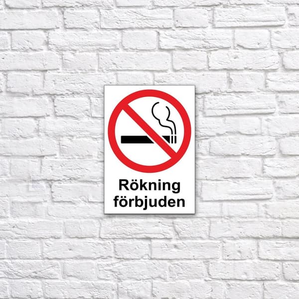 Rökning Förbjuden / Förbudsskylt / Varningsskylt  - Skylt