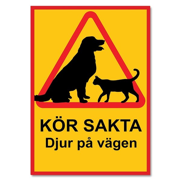 Kör sakta djur på vägen - Skylt / Varningsskylt - Trafikskylt A3