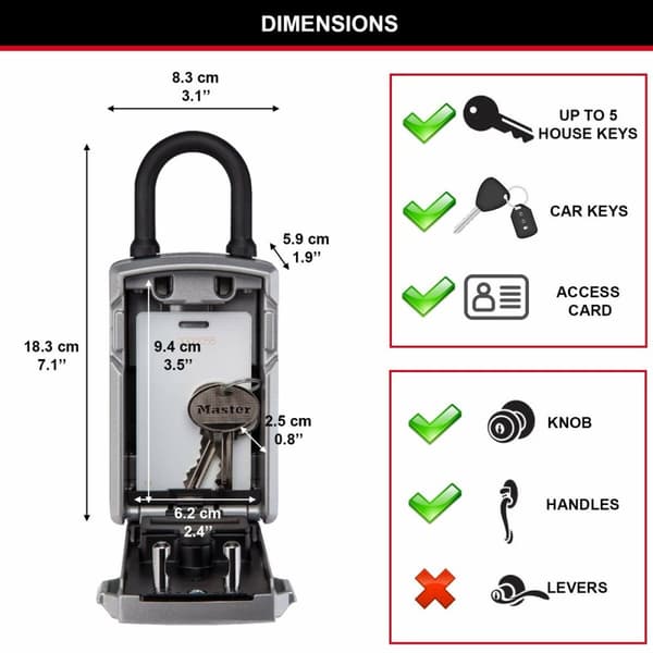 Sikkerhedsboks Master Lock 5440EURD Nøgler Sort/Sølvfarvet Zink 18 x 8 x 6 cm
