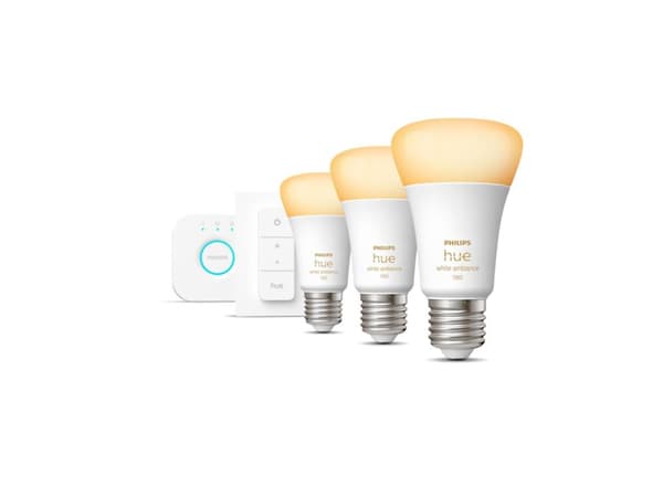 Philips Hue White ambience Starter kit: 3 E27 smart bulbs (1100) + dimmer switch