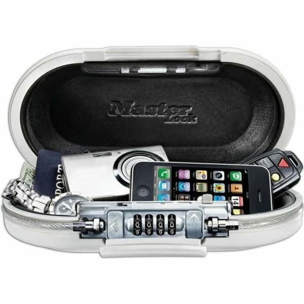 Bärbart kassaskåp med säkerhetskabel Master Lock 5900EURDWHT Vit ABS 700 ml 6 x 12,9 x 24 cm