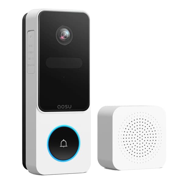 AOSU Trådløs Video Dørklokke, 3MP Opløsning, 2K Full HD Video,HVID, EU -stik