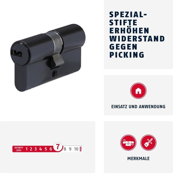 Säkerhetsdel till hemmet Abus - 968044 - Profilcylinder D6XBL 30/40 med kodkort och 5 nycklar - Svart
