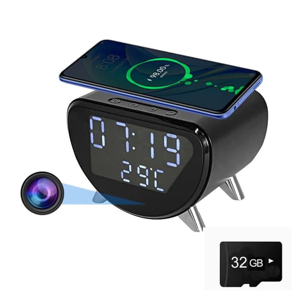 4K Mini Kamera Klocka, Trådlös Laddning, Fjärrvisning,Med 32GB SD-kort
