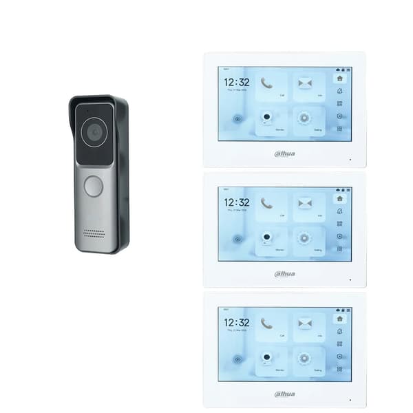 Dahua IP Video Intercom Kit, RFID-kortlåse, 7-tommers touchskærm,1 DB 3 hvid Skærm