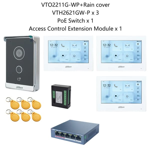 Dahua IP Video Intercom, Farvet Touchskærm, Induktiv Kortadgang,1 DB 3 hvid Skærm
