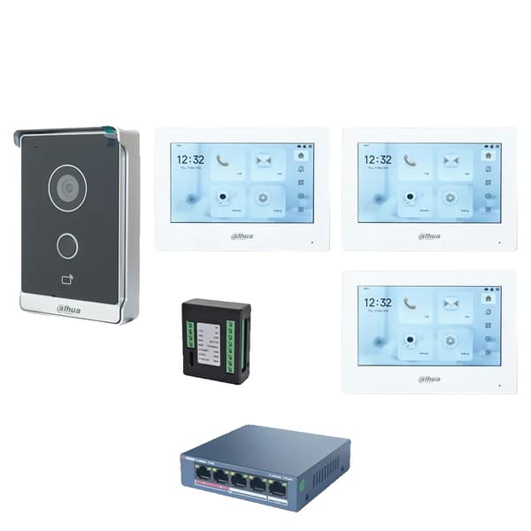 Dahua IP Video Intercom, Farvet Touchskærm, Induktiv Kortadgang,1 DB 3 hvid Skærm