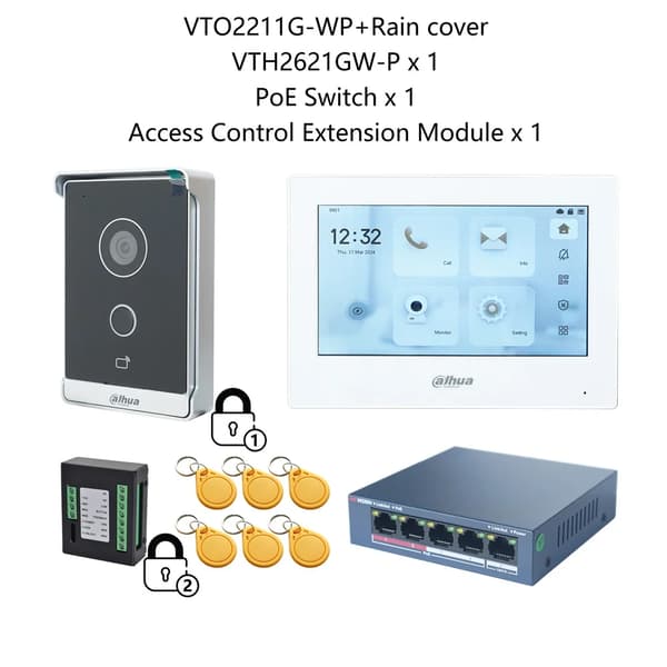 Dahua IP Video Intercom, Farvet Touchskærm, Induktiv Kortadgang,1 DB 1 hvid Skærm