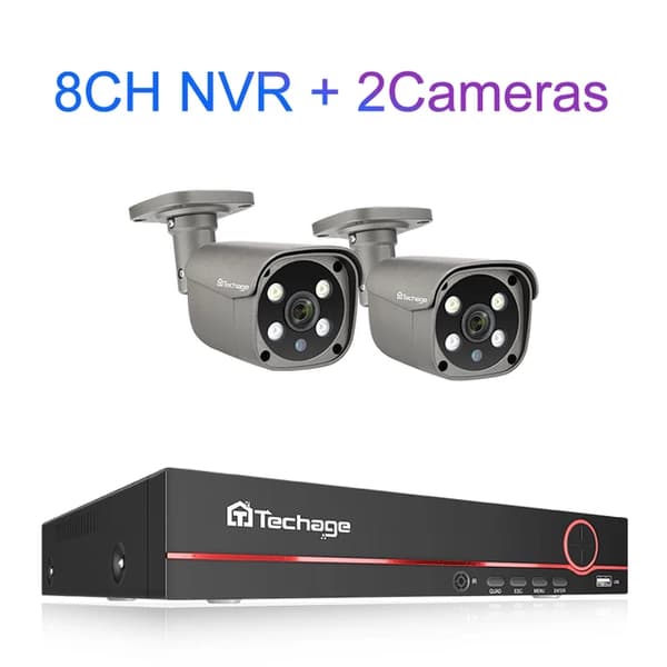 POE Kamera System, 5MP Opløsning, AI Ansigtsgenkendelse, 3T (udendørs sport), 8CH 2stk Kamera 5MP