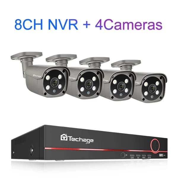 POE Kamera System, 5MP Opløsning, AI Ansigtsgenkendelse, 3T (udendørs sport), 8CH 4stk Kamera 5MP