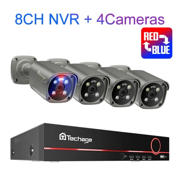 POE Kamera System, 5MP Opløsning, AI Ansigtsgenkendelse, Ingen, 8CH 4 stk Kamera 8MP