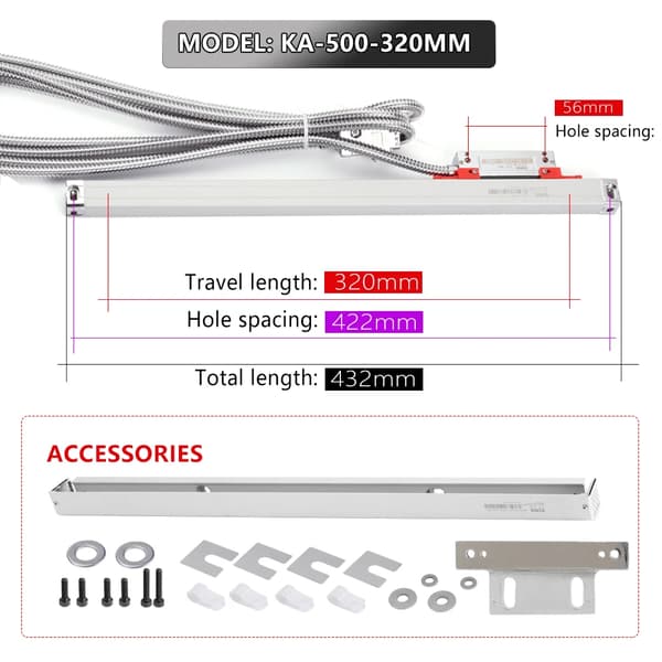 SINO Lineaarinen Mittakaava, Tarkkuusresoluutio 0,005 mm, Saatavilla useita matkapituuksia,KA500-320mm-5U