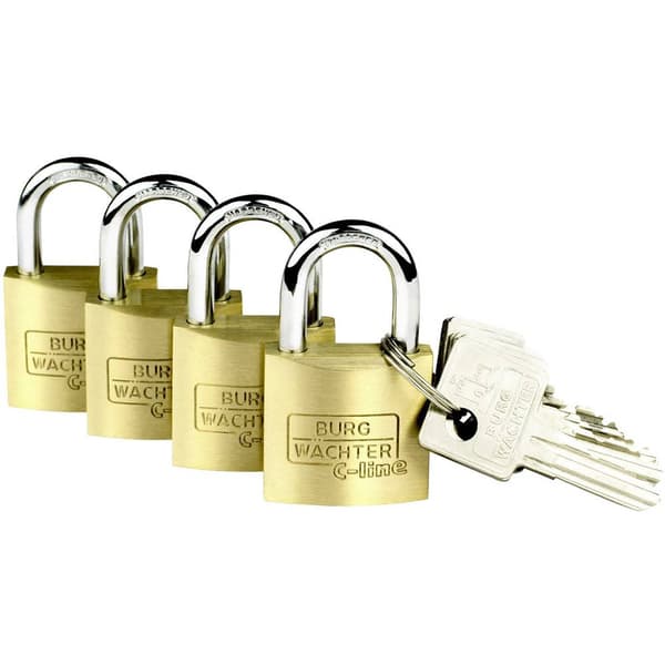 Burg Wächter 4er Set Set Quadro 222 30 SB Hänglås Lika låsning Mässing Nyckel