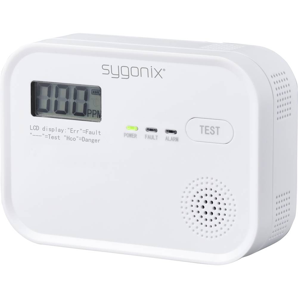 Sygonix SY-4755588 Kolmonoxid-detektor med intern sensor batteri Detektering Kolmonoxid