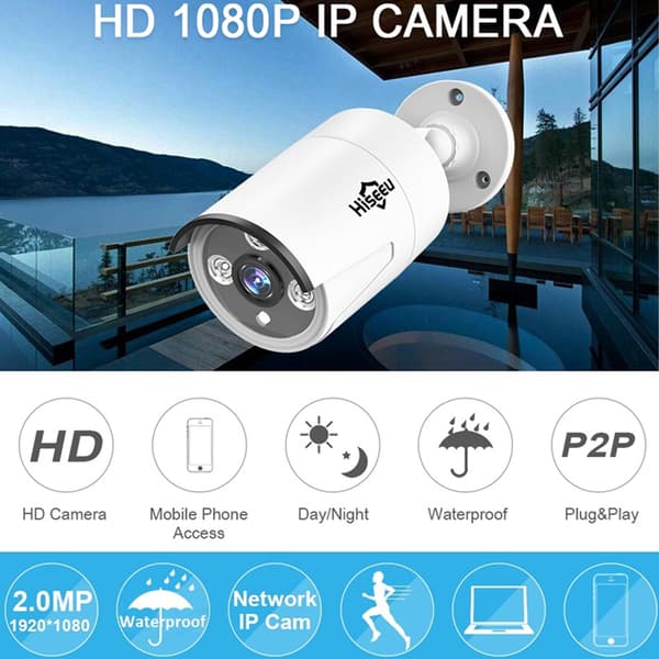 1080P 2.0MP trådløst udendørs POE Bullet IP-kamera ONVIF Sikkerhedsovervågning!(hvid)