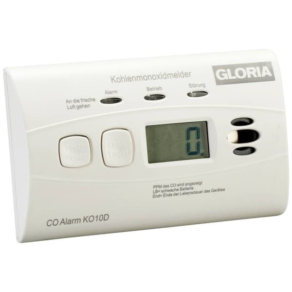 Gloria KO10D Kolmonoxid-detektor inkl. 10 års batteri batteri Detektering Kolmonoxid