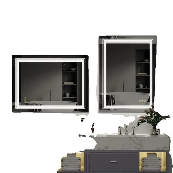 LED Badeværelsesspejl, Dobbelt Lys, Flimmerfri, 60x80cm (24x32 tommer) 70x90cm(28x36 inch)