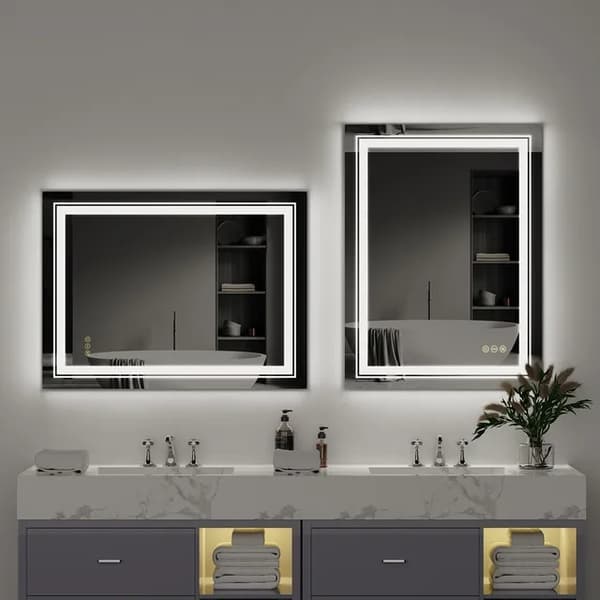 LED Badeværelsesspejl, Dobbelt Lys, Flimmerfri, 60x80cm (24x32 tommer)