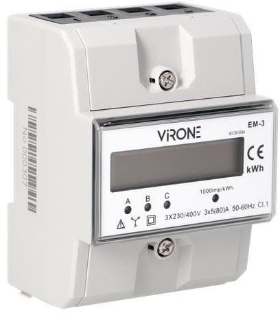 Orno 3-vaihe sähkönkulutusmittari, 80A, 3 moduulia, DIN TH-35mm