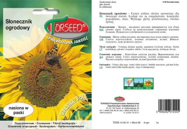 Solsikkefrø fra haven Torseed 10g
