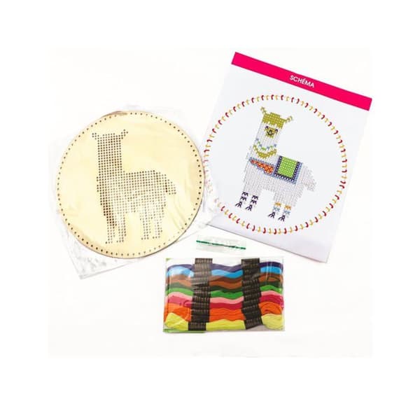 "Broderikit - GRAINES CREATIVES - Lama - Vit, Rosa, Grön - Unik Dekoration - DIY"