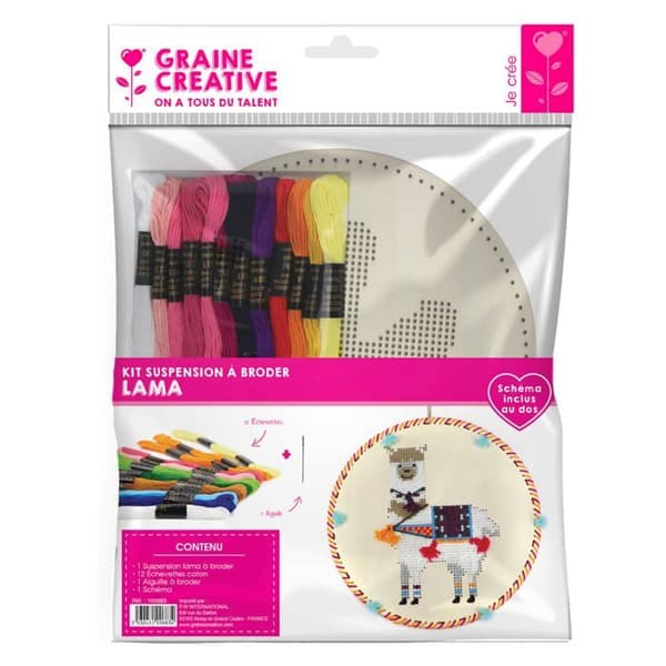 "Broderikit - GRAINES CREATIVES - Lama - Vit, Rosa, Grön - Unik Dekoration - DIY"