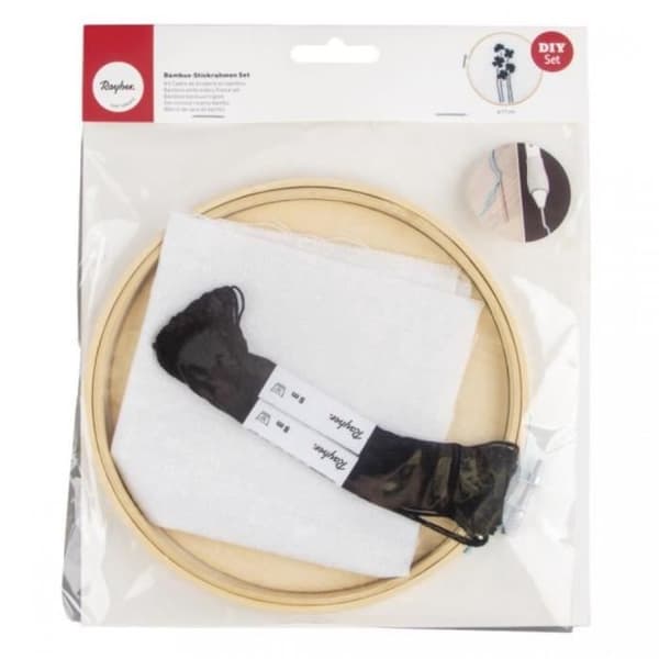 Kit för broderi med bamburahy - RAHYER - Punch-Needle - Ø 17 cm - Svart broderitråd - DIY-skapelser