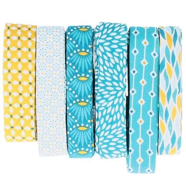 Biaiskant - ARTEMIO - Crafty cotton - Vita blommor - Blå petrol - 20 mm x 3 m