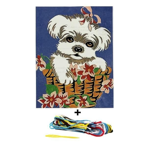Canvas kit 18 x 14 cm Margot Canvas valpmönster vit valp