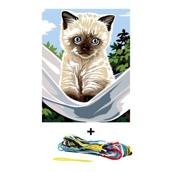 Komplett Canvas Kit The Little Siamese Cat 14 x 18 cm